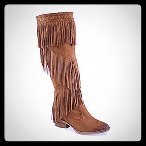 Suede Fringe knee High Boots